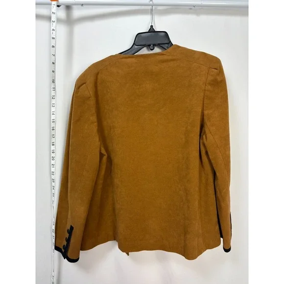 Vintage Abe Schrader Suede Feel Blazer Jacket Women's Size 14 Brown Black Trim - Picture 8 of 10